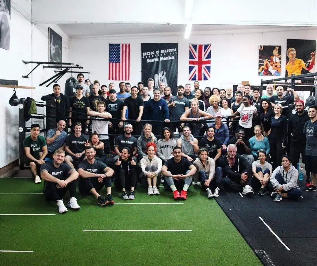 Group of in person attendees at a boxing for fitness certification course in Los Angeles taught by Tony Jeffries.