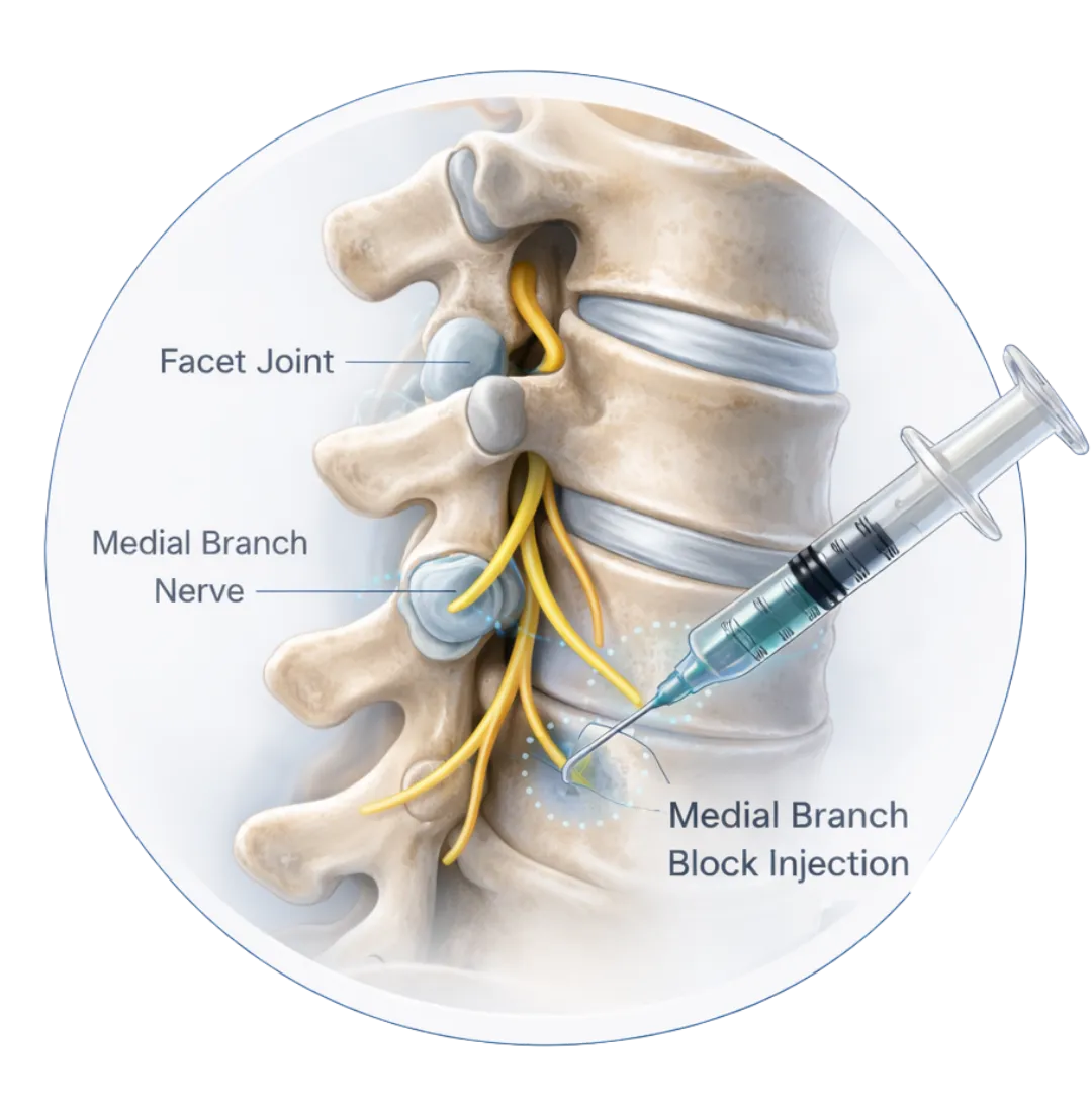 Medial branch nerve block injection used to diagnose facet joint back pain