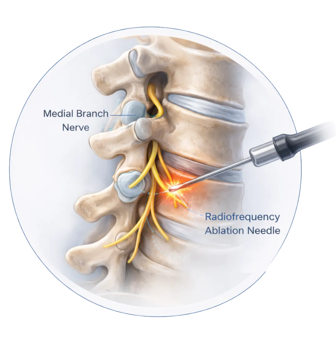 Radiofrequency ablation procedure targeting spinal nerves to treat chronic back pain