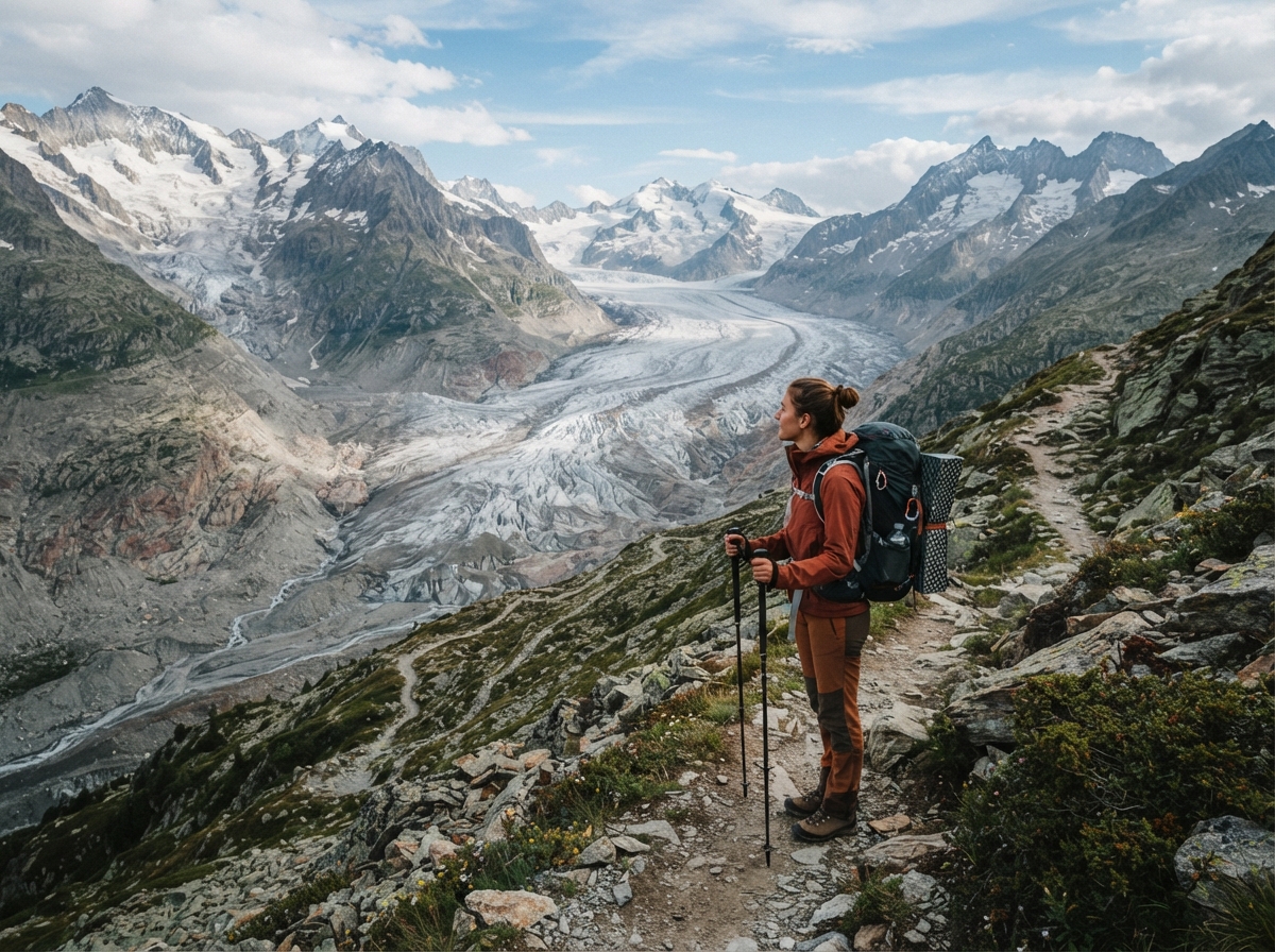 Rugged, snow-capped mountain peaks rising above a rugged valley landscape