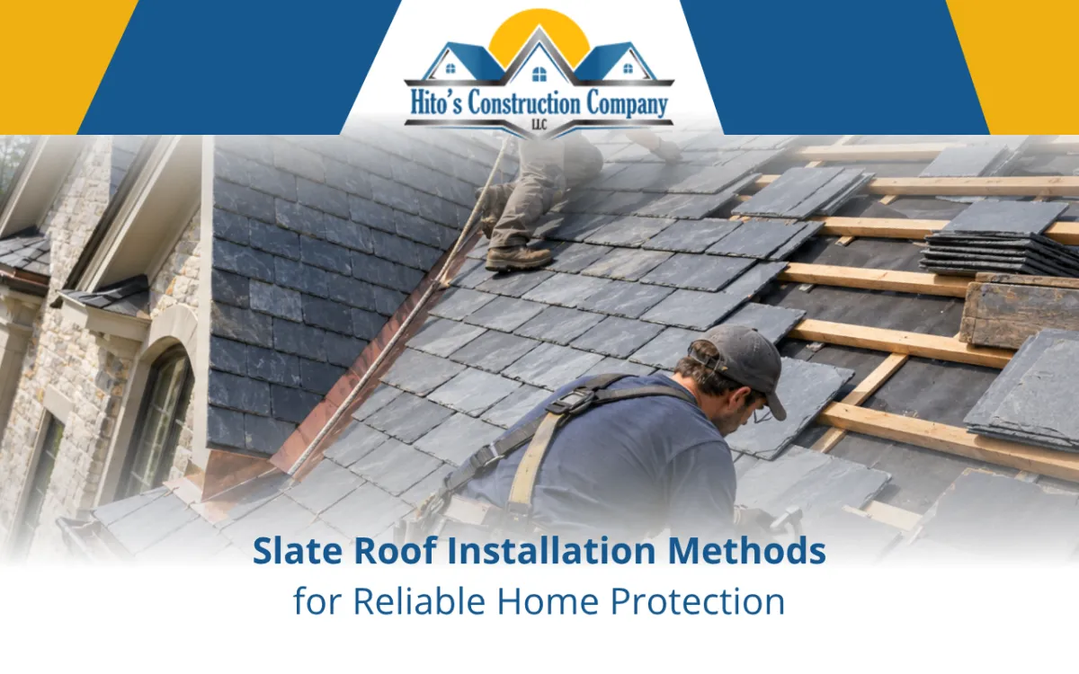 Slate roof installation on a residential home