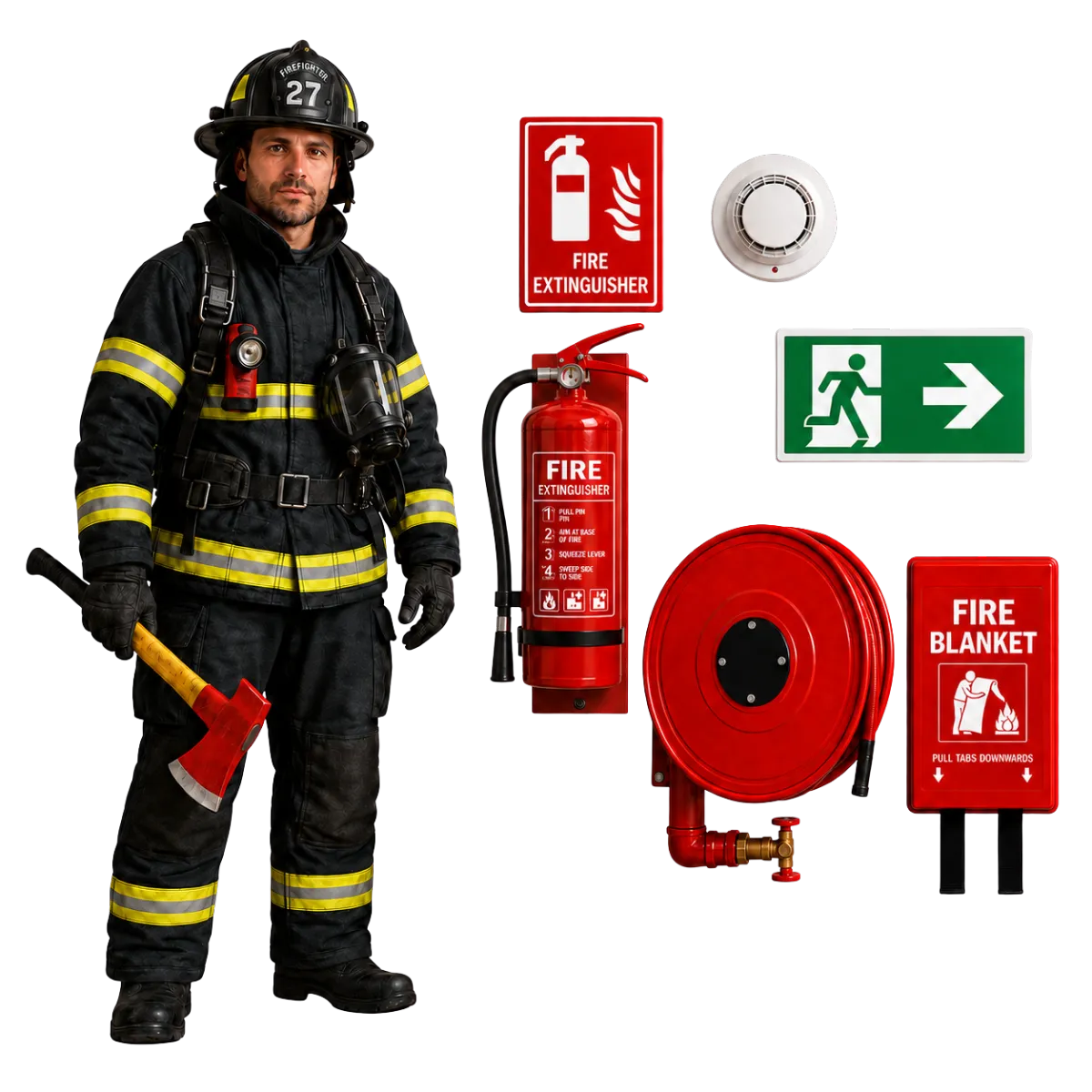 Industrial respiratory protection equipment including half-mask respirators, full-face masks, disposable dust masks, and replacement filters grouped together for safety use.