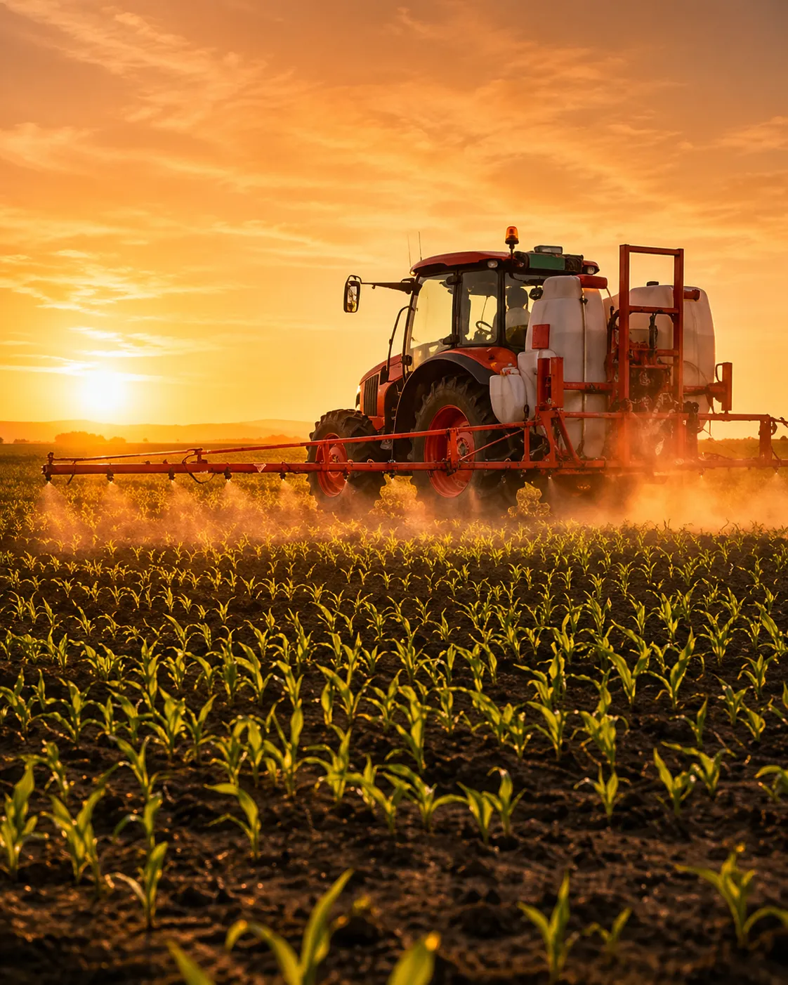 Heavy agricultural equipment operating in field