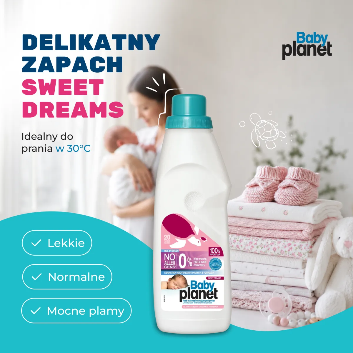 BABY PLANET HIPOALERGICZNY PŁYN DO PRANIA OD PIERWSZYCH DNI ŻYCIA SWEET DREAMS 1160ML – Image 4