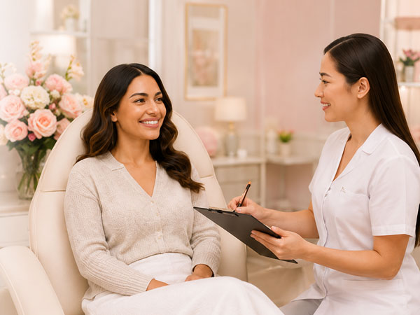 Client consultation at Yuliet Face Relax Salon in Tampa Florida