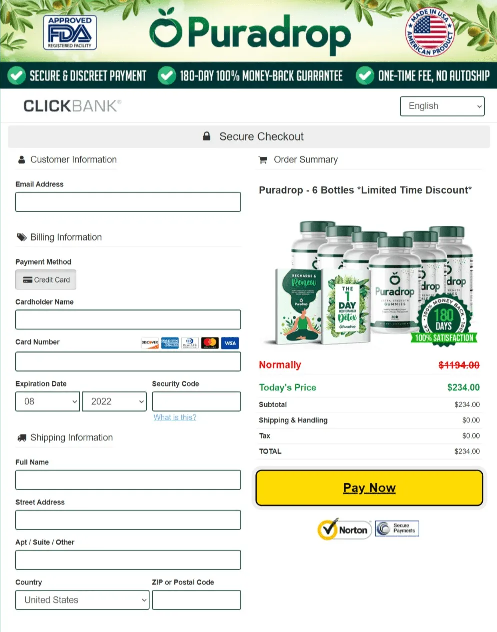 Puradrop Checkout page