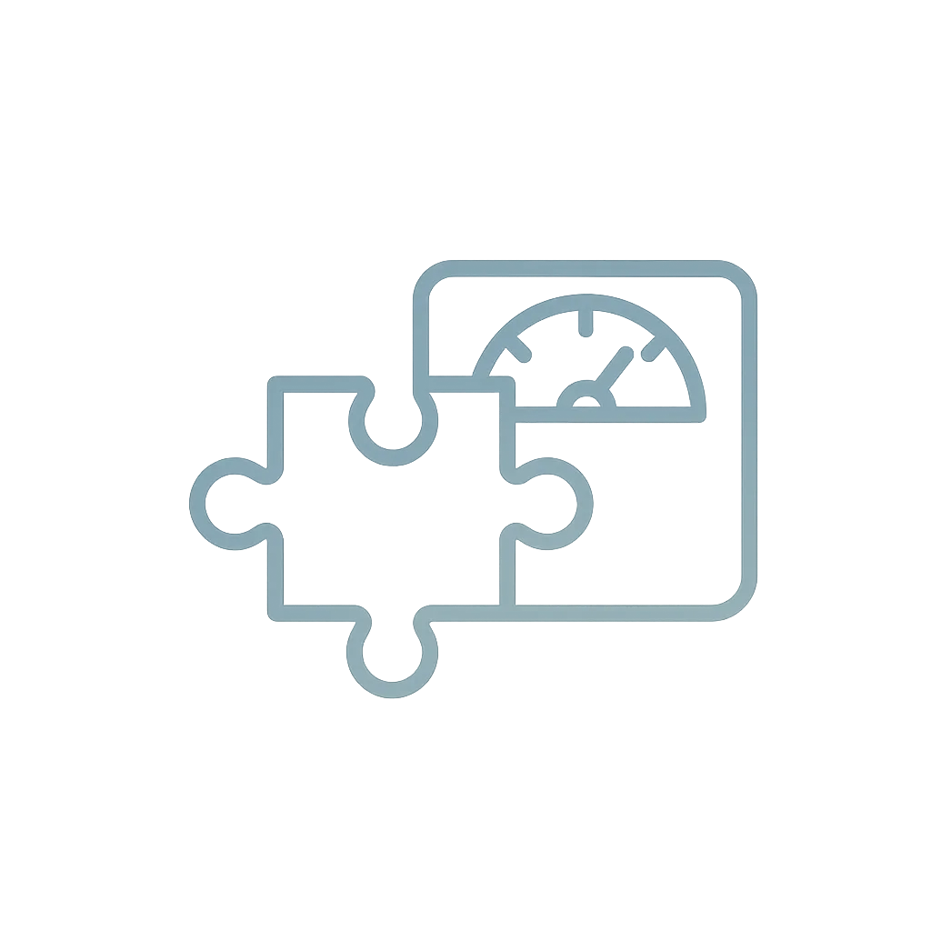 Simple blue gradient line icon of a puzzle piece integrated with a weight scale, representing clinical weight management and health optimization.
