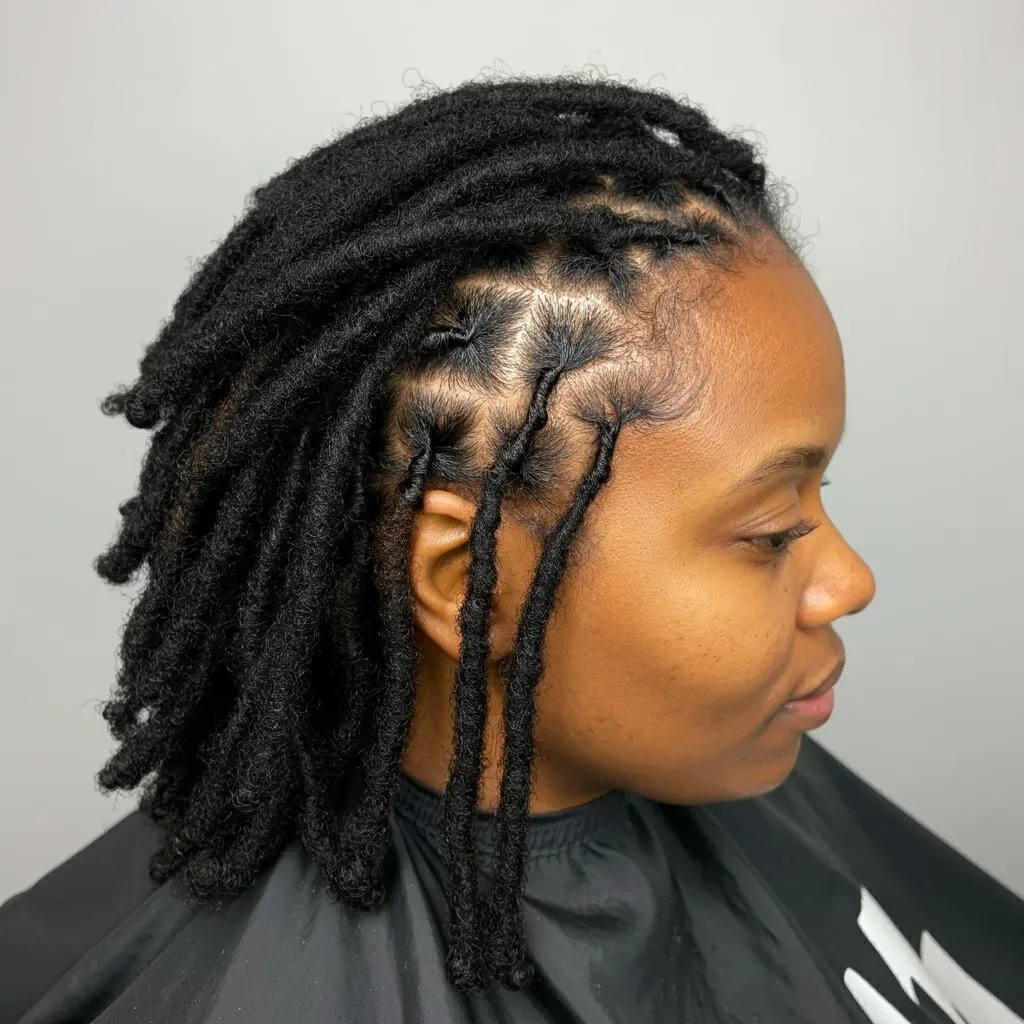 Freshly retwisted locs by Ellisha Powell, mobile natural hair specialist at Harmony Strands