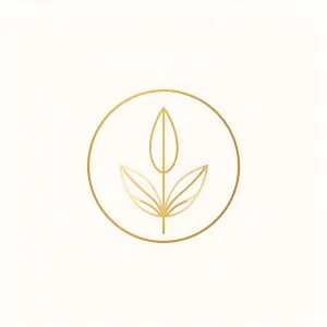 Harmony Strands Foundation Sessions icon — thin-line gold leaf inside a circle representing hair and scalp grounding