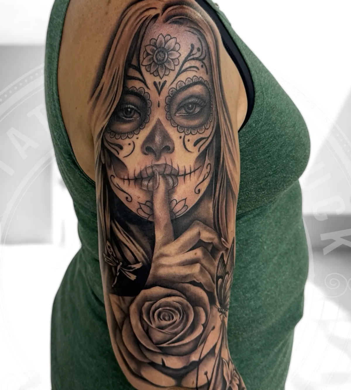 Black & Grey realism portrait tattoo by Tattoo's By Buck