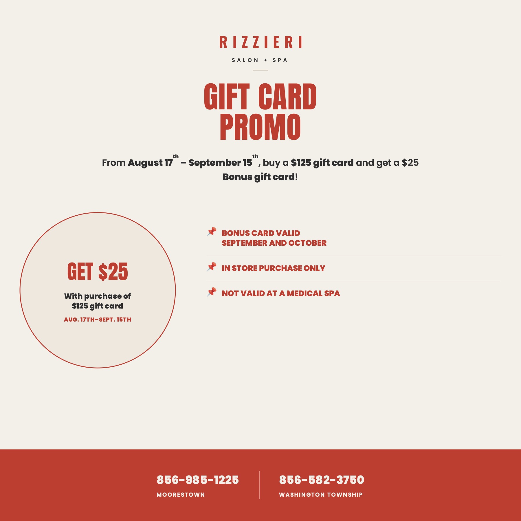Rizzieri $125 Gift Card and $25 Bonus Promotion