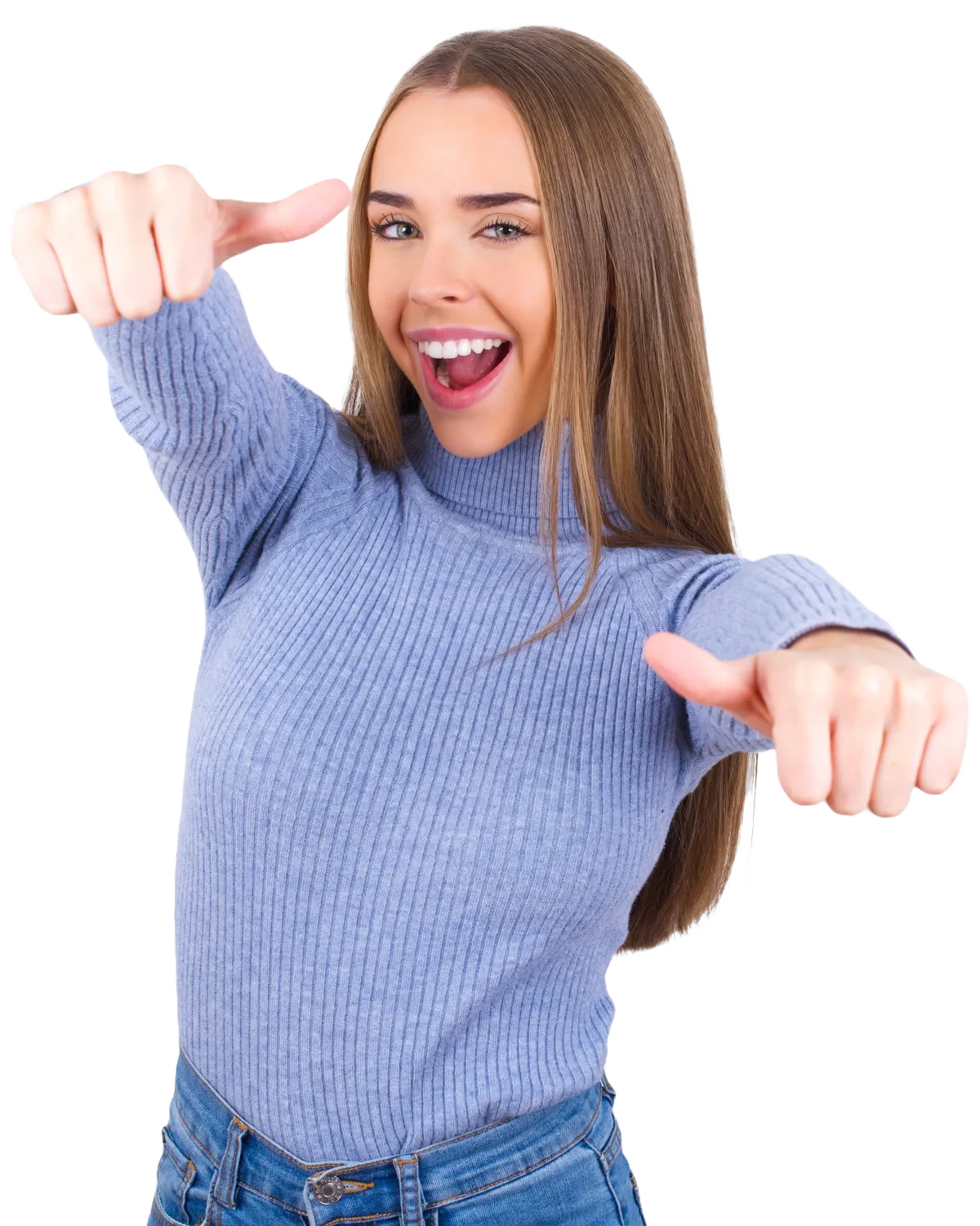 Excited girl showing thumbs up