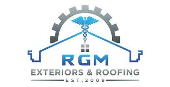White logo graphic: house sidingline layered with evergreen trees, framed by a crescent moon swoosh. Text below reads 'THE SIDING COMPANY' flanked by horizontal thin white lines.