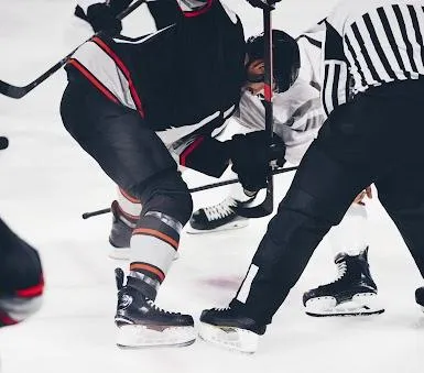 Hockey Players Taking a Faceoff