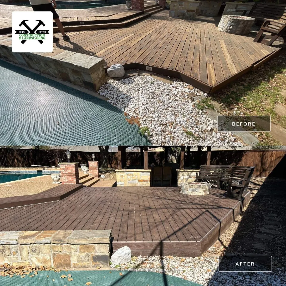 before & after for deck remodel & staining