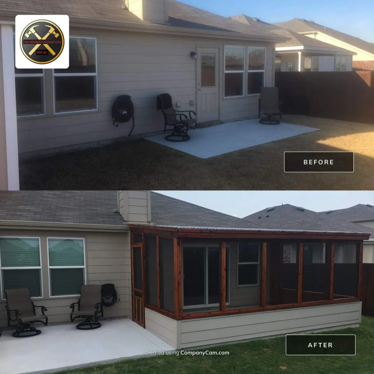 before & after for screened in patio & deck