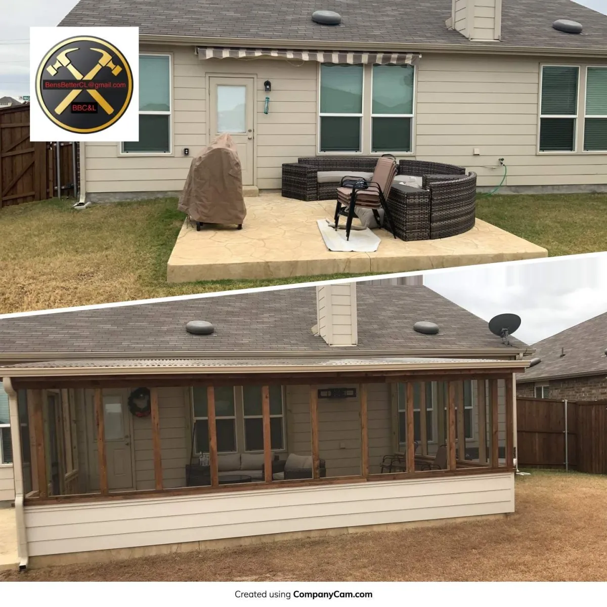 before & after for screened in patio & deck