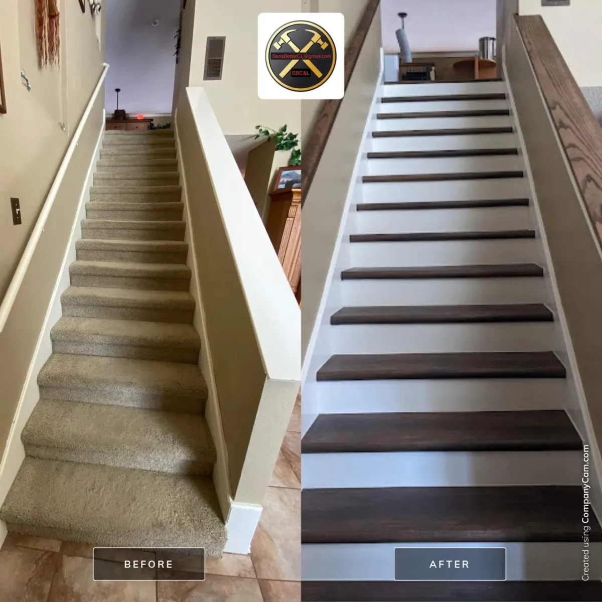 before & after for stair remodel