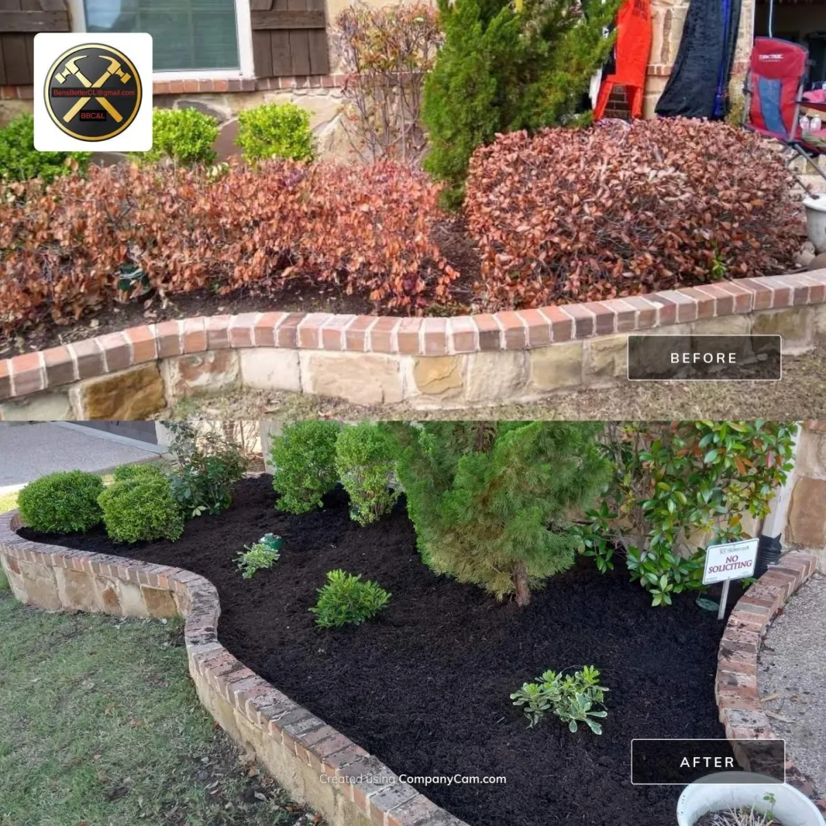 before & after for front flower bed