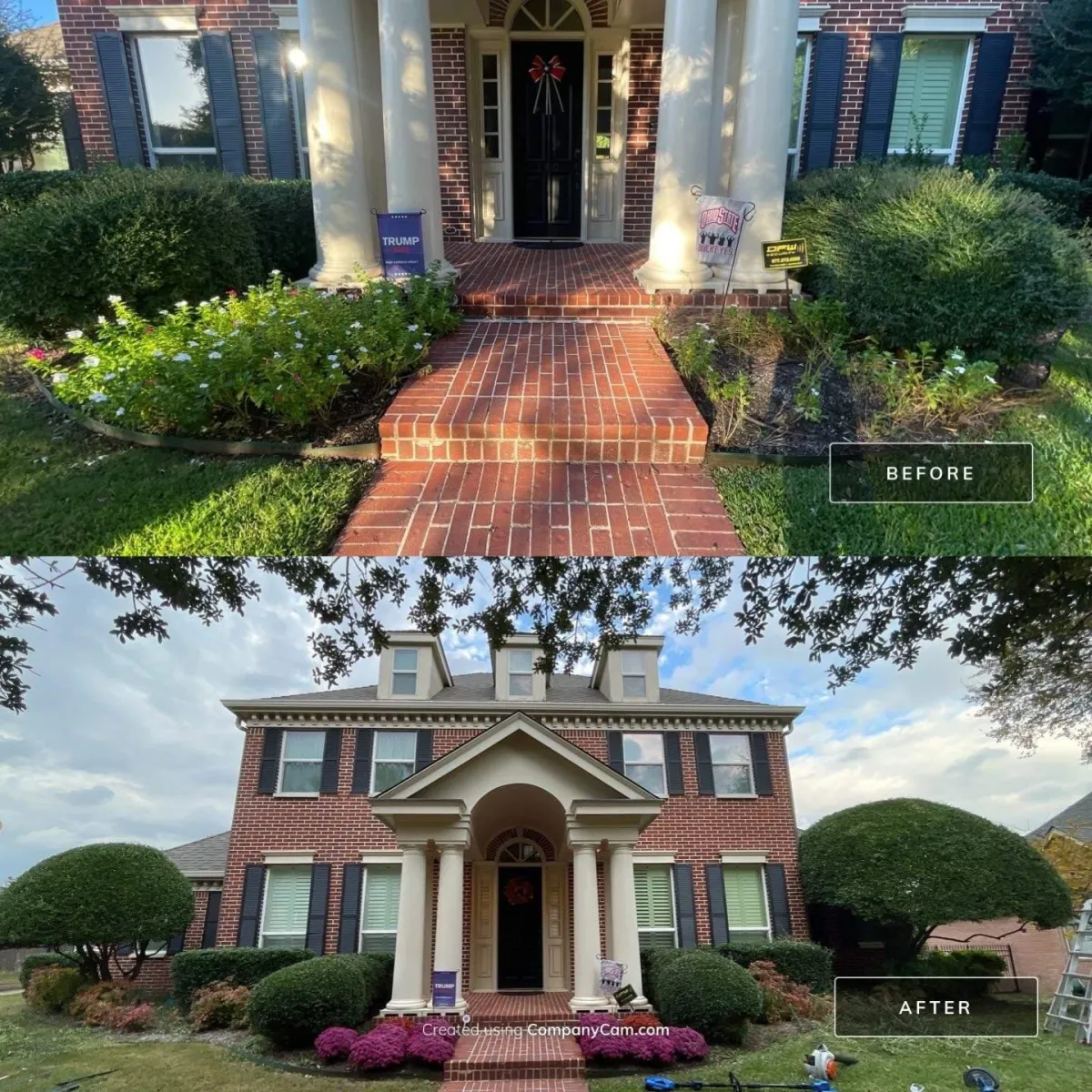 before & after for front entrance landscaping