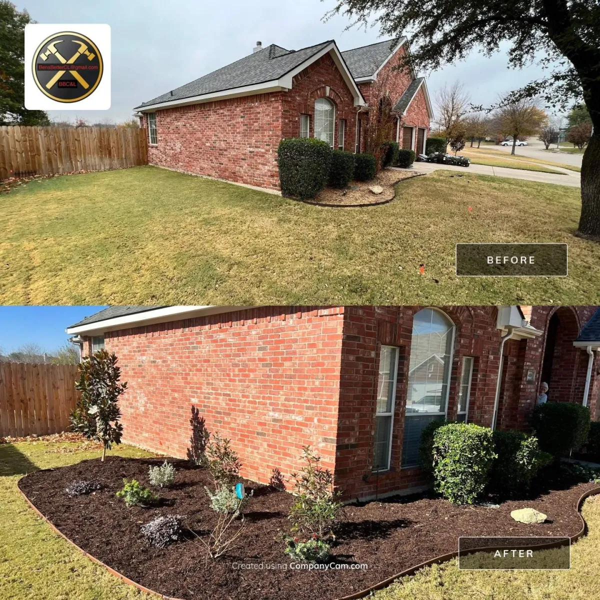 before & after for front & side flower bed