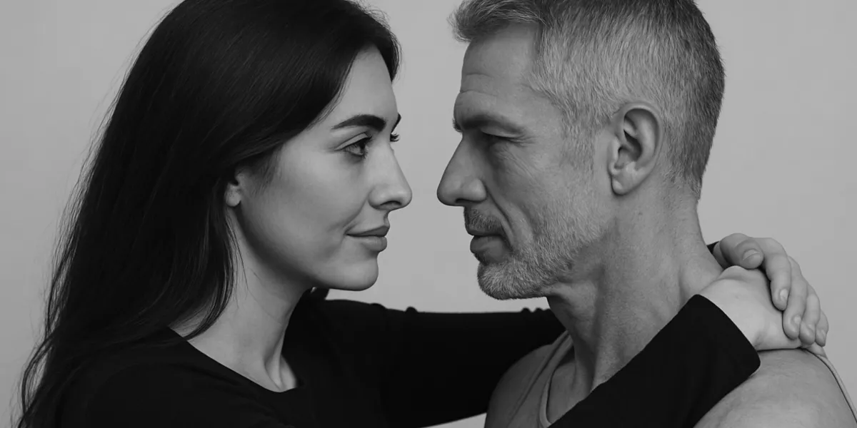 mature couple staring at each others eyes sensually