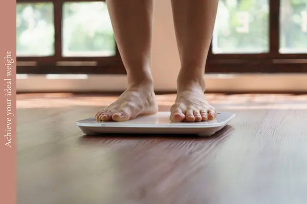 Man weighing himself in midlife, wanting to achieve his ideal weight