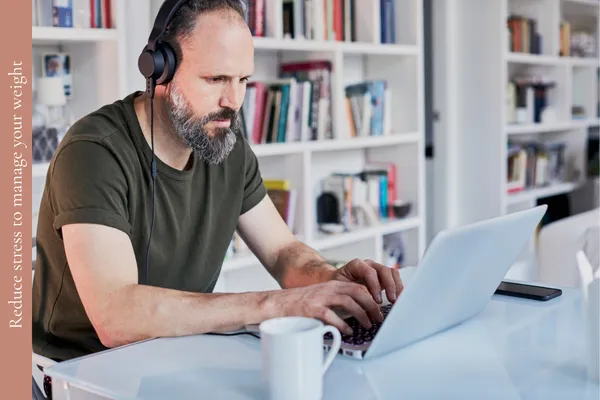 Middle-aged man managing his stress in order to manage his weight.