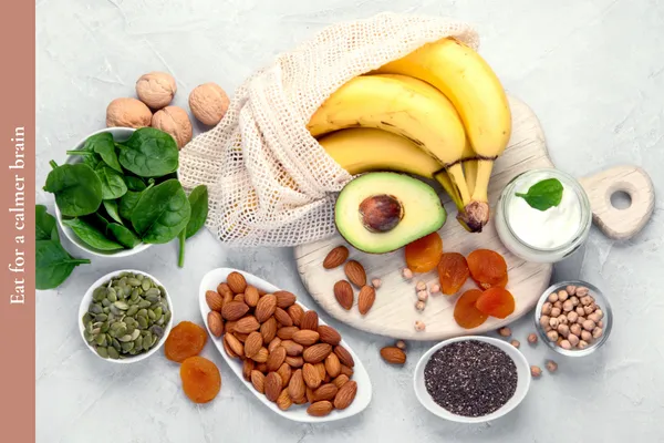 Selection of nutritious foods that support mood, reduce anxiety and promote brain health in midlife
