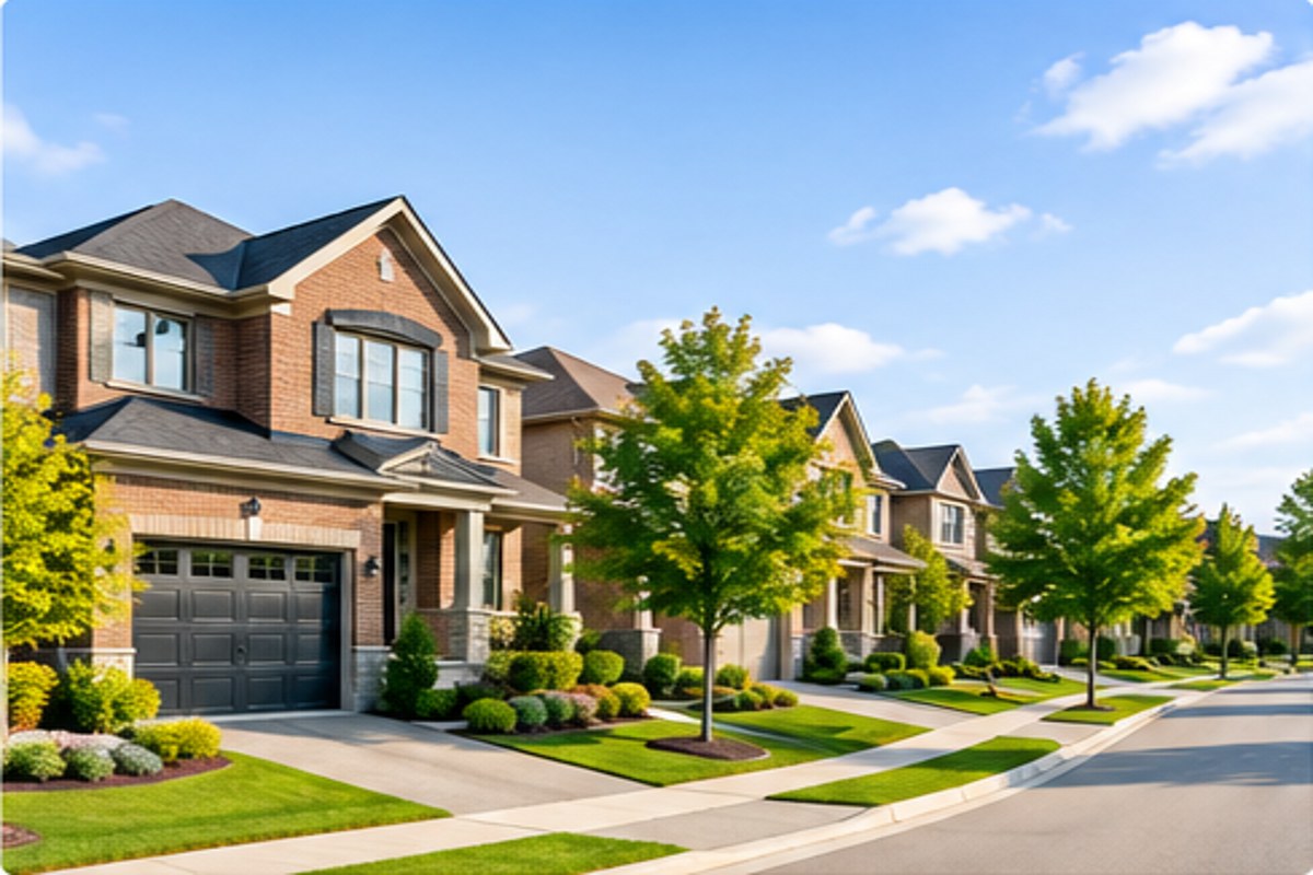 Residential street with detached homes in Brampton Ontario