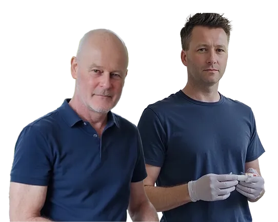 Principal physiotherapist Peter Hartley and senior physiotherapist Craig Hartley standing side by side at Physio Barnsley.