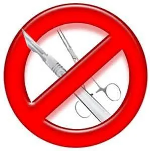 No entry symbol over scalpel, representing non-surgical physiotherapy options at Physio Barnsley.