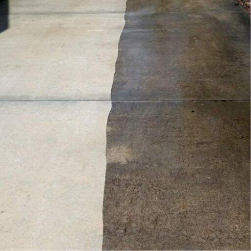 Oil stain removal from concrete using pressure washing