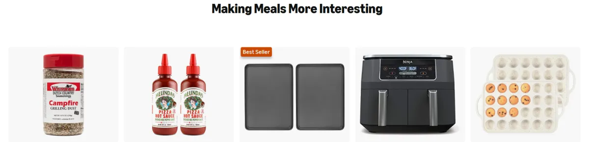 Protocol-friendly meal variety tools including Campfire seasoning, hot sauce, baking sheets, air fryer, and egg tray recommended for Ideal Protein clients in Pittsburgh PA