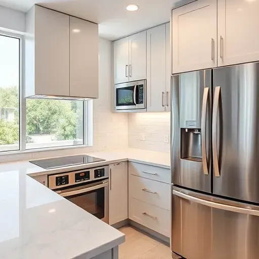 Newly installed stainless steel appliances in a sleek modern kitchen with quartz countertops, neutral cabinetry, and natural light