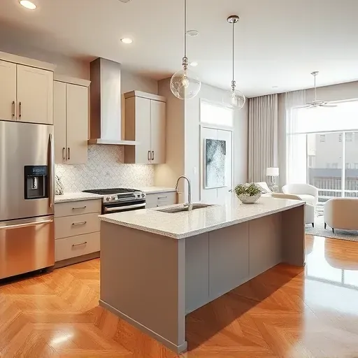Modern kitchen remodel in Coral Springs with sleek cabinetry, granite countertops, natural light, and hardwood floors.