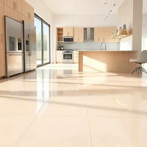 Freshly renovated modern kitchen in Coral Springs FL featuring beige ceramic tile flooring, stainless appliances, and sleek cabinetry