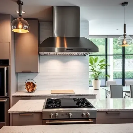 Stainless steel range hood installed in a modern Coral Springs kitchen with granite countertops, sleek cabinetry, and contemporary lighting