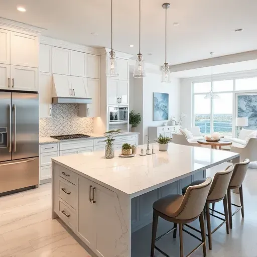 Sophisticated kitchen remodel in Fort Lauderdale featuring modern cabinetry, marble countertops, and coastal decor elements.