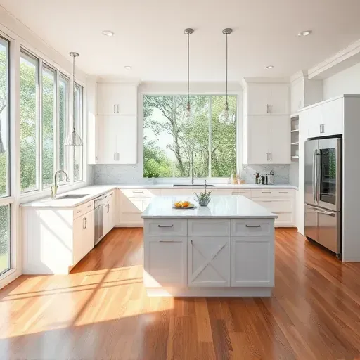Freshly remodeled kitchen in Coral Springs with modern white cabinetry, stainless steel appliances, marble island, and hardwood flooring.