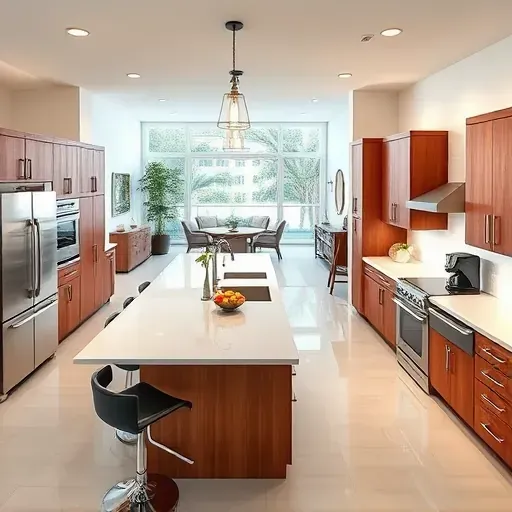 Beautifully remodeled kitchen in Coral Springs FL featuring quartz countertops, sleek appliances, and warm wood cabinetry.