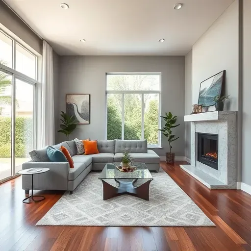 Contemporary living room remodel in Hialeah FL with gray walls, sectional sofa, and elegant decor highlighting craftsmanship.