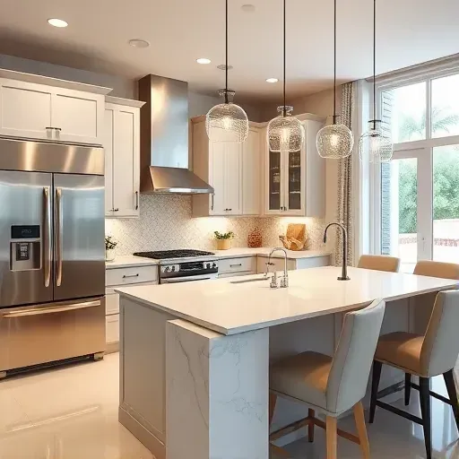 Modern upgraded kitchen in Coral Springs with stainless steel appliances marble countertops stylish backsplash and ample natural light