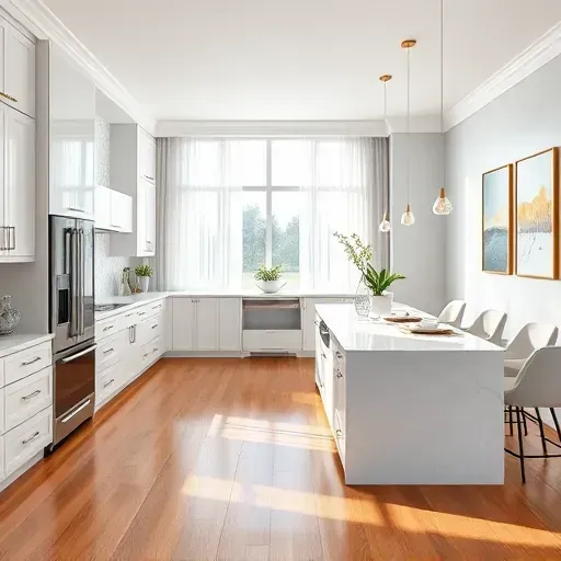 Modern Plantation FL kitchen remodel with white marble countertops, custom cabinetry, and spacious layout bathed in natural light.