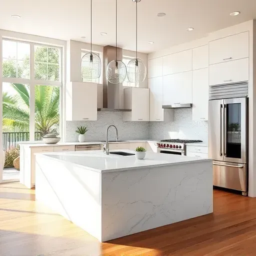 Beautifully renovated Coral Springs kitchen with modern cabinetry, marble island, and natural light highlighting elegance.