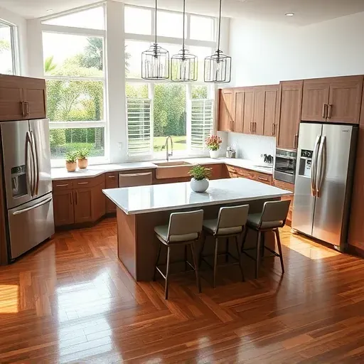 Remodeled modern kitchen in Broward County with stainless steel appliances, quartz countertops, and natural light.