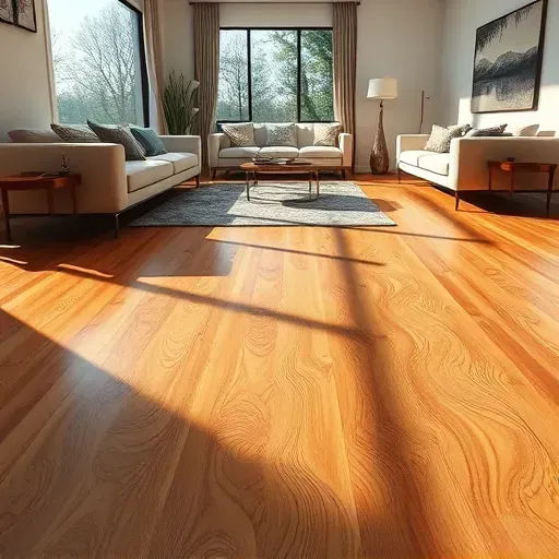 Polished hardwood flooring with intricate patterns in a modern bright living room with natural sunlight and elegant decor