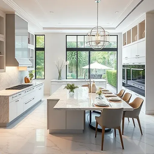 Modern Coral Gables kitchen remodel features sleek appliances, marble counters, and natural light enhancing elegant design.