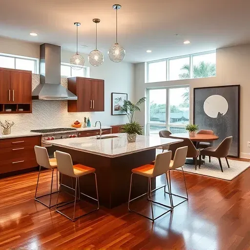 Modern Miami kitchen with high-end appliances, elegant cabinetry, polished granite island, and stylish decor elements.