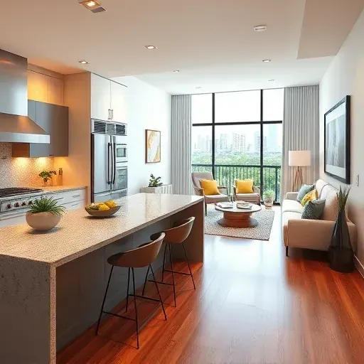 Modern Doral kitchen remodel featuring stainless appliances, granite countertops, stylish island, and elegant decor.